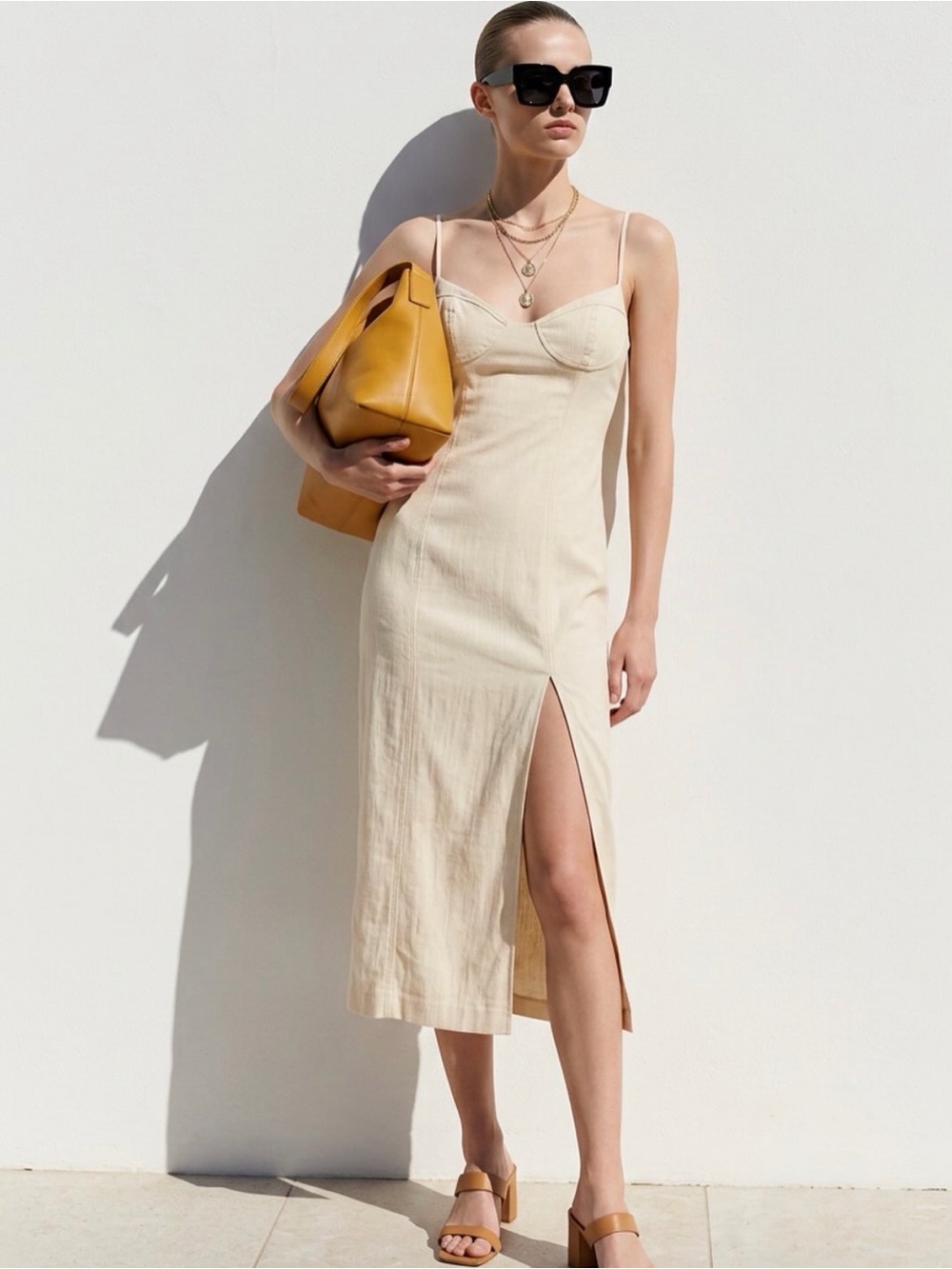Zara Beige Spaghetti Strap Midi Dress with Side Slit NWT Size Small - Picture 10 of 11